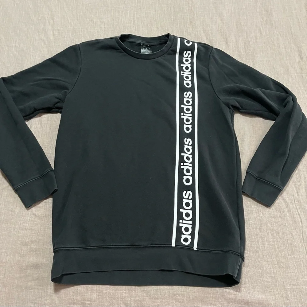 Adidas Black and White Crewneck Sweatshirt Size Large Long Streetwear Arhletic